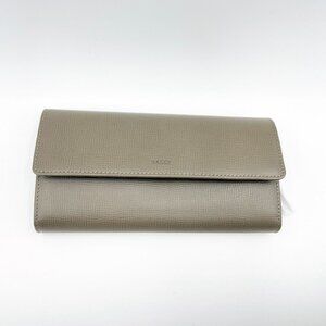 Bally Women's Gray Pebbled Miensa Leather long bifold‎ flap wallet NWT.
